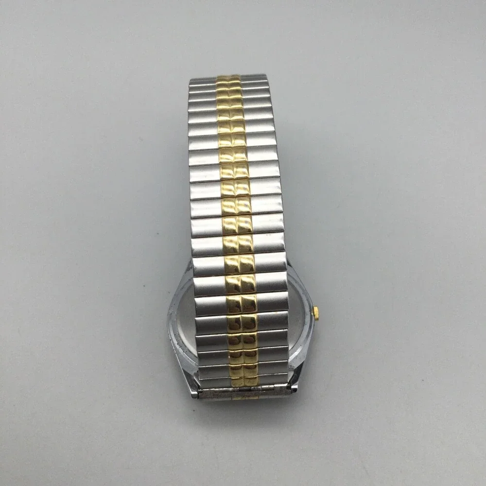 Pulsar Mens Watch 35mm Silver Gold Two Tone VX33-0AB0 Day Date New Battery